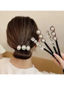 Elegant Pearl Hair Accessories Set, Flexible Bendable Braided Ponytail Holders, Women & Girls Fashion Headwear, 4-Piece Hair Styling Tools