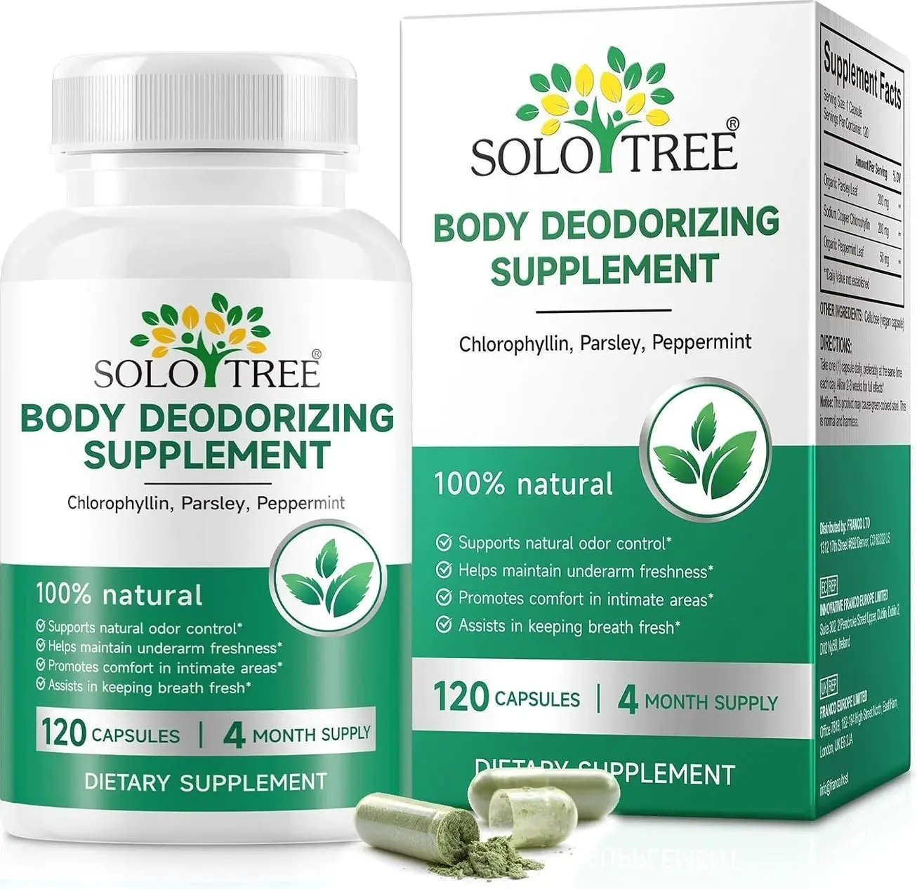 Body Deodorizing Supplement,Chlorophyll Capsules for Body Odor, Fresh Breath,Chlorophyll Capsules Supports Immunity and Digestion,for Men & Women,Vegan(120 Caps)