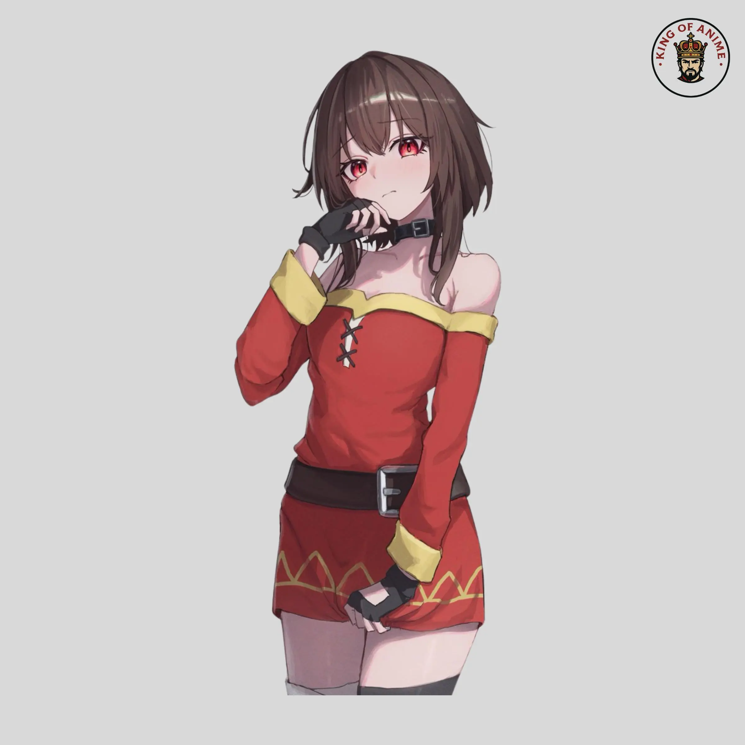 Megumin Waifu Anime Girl Sticker, Red and Yellow Off-Shoulder Dress, Vinyl Sticker for Laptop Notebook Water Bottle Decor
