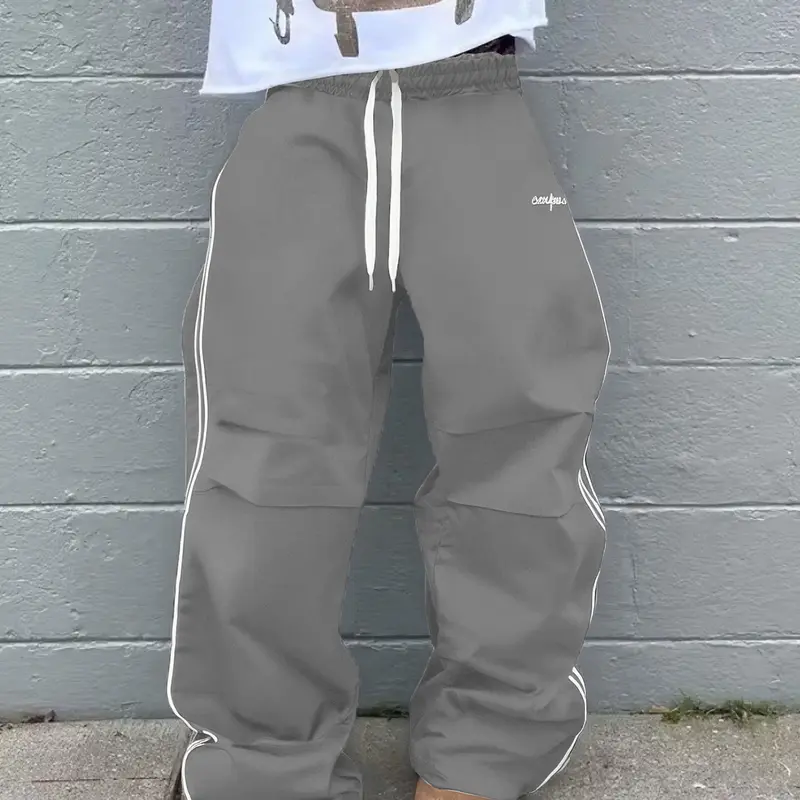 Fashion Casual Loose Fit Pleated Design Woven Straight Leg Pants, Pockets, Summer Street Style, Moderate Fabric Thickness, Fitted Look, Casual Streetwear Bottoms