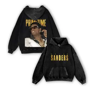Deion Sanders #21 Falcons V2 Casual Washed Hoodie | Neon Deion DB Apparel, Red Black Fan Identity, Vintage Washed Prime Vibe