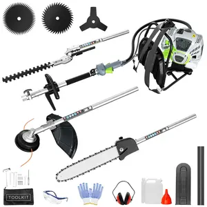 52cc Gas Powered Weed Wacker, 6 in 1 Gas Brush Cutter Hedge Trimmer,Pole Saw Chainsaw,String Trimmer with Rubber Handle & Shoulder Strap,Quick Start 2-Stroke Grass Trimmer for Yard, Garden