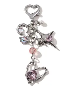 Elegant Heart Moon Star Alloy Keychain Y2K Silver Color Cold-Weather Fashion Accessory, Fashionable Alloy Keychain, Perfect Gift for Friends and Family, Keychain Pendant
