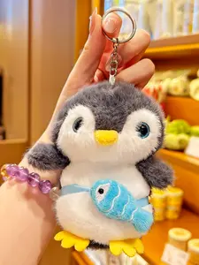 Cute Kawaii Plush Penguin Keychain Accessories, Cartoon Soft Stuffed Animal with Mini Fish Crossbody Bag, Durable Anti-Lost Key Holder Bag Charm for Women Girls Kids Teens Backpack Purse Car Keys Birthday Gift Party Favors