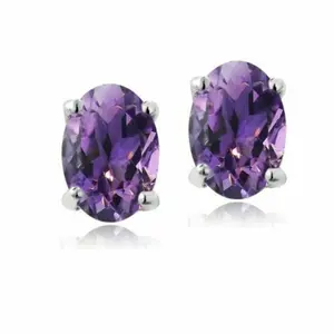 Women's 925 Sterling Silver Earrings Stud Amethyst Oval Purple Earring