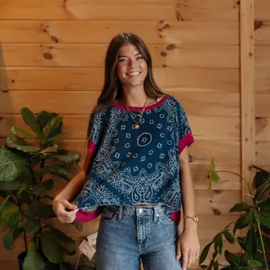 Indigo Bandana Cut Out Tee - Stylish and Comfortable Top for Everyday Wear
