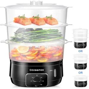 3 Tier Electric Food Steamer for Cooking, 13.7QT Vegetable Steamer for Fast Simultaneous Cooking, 60 Minute Timer, BPA Free Baskets, 800W Black
