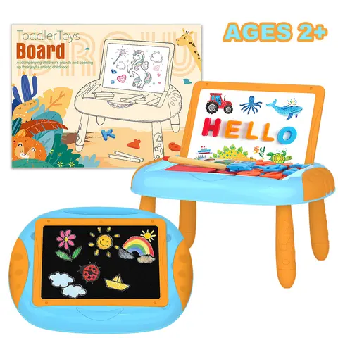 Egofuntoy Adjustable Small Erasable Writing Board Easel with Built-In Storage for Ages 1-2 Toddlers, Double-Sided Whiteboard, 26 Letter Templates, 25 Number Guides, Art Markers, Small Christmas Gifts for Kids for Birthdays & Open-Ended Play,familyfun