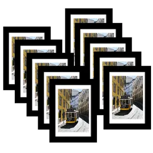 5x7 Picture Frame Sef of 10, Display Pictures 4x6 with Mat or 5 x 7 Without Mat, Photo Frame Collage for Wall Gallery Decor, Hanging or Tabletop Display, Black