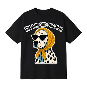Cotton Oversized T-shirt, Unisex Tee with Proud Dog Mom Dalmatian Graphic Print, Funny Meme T-Shirt for Pet Lovers and Casual Streetwear outdoorfun