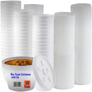 Mr Miracle Foam Bowl with Lid for Hot and Cold Foods – 8 Ounce Disposable Soup Container with Vented Lid, Great for Ice Cream, Yogurt, Soup, Takeout [50 pack]