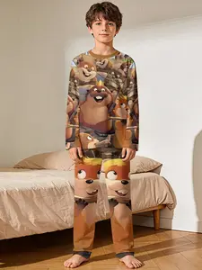 Beaver Legion Hoppers 2-Piece Boys' Digital Printed Long-Sleeve Pajamas with Extended Sleep Pants, Flame-Retardant Fabric, Stylish, Trendy, Casual, Comfortable and Soft Pajama Set, Cartoon Print Pajama