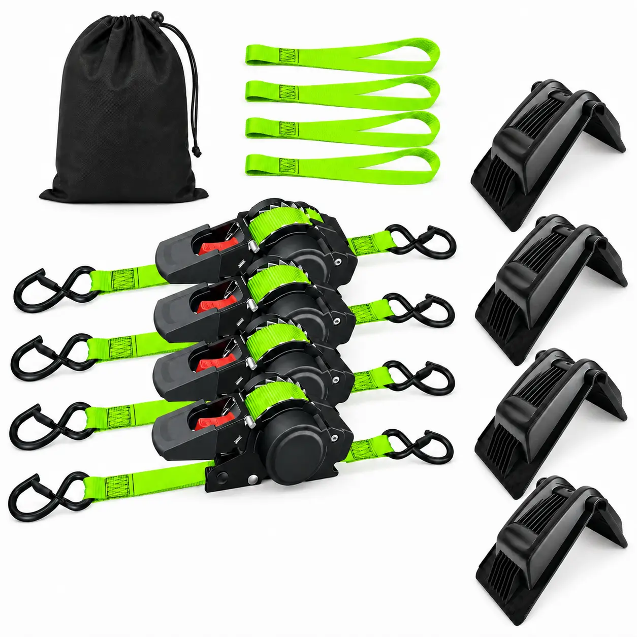 Retractable Ratchet Tie-Down Straps (4-Pack), 1-in x 12-ft Heavy-Duty Straps, 1800 lb Break Strength, Suitable for Trucks, Trailers, Motorcycles