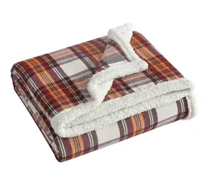 Eddie Bauer Flannel Sherpa Red Cotton-Blend 50"X60" Throw
