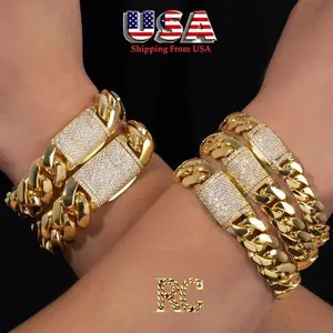 Men's Chunky Stainless Steel & Copper Miami Cuban Link Bracelet with Iced Out CZ Clasp – Bold Hip Hop Jewelry for Men, Women & Gift Giving