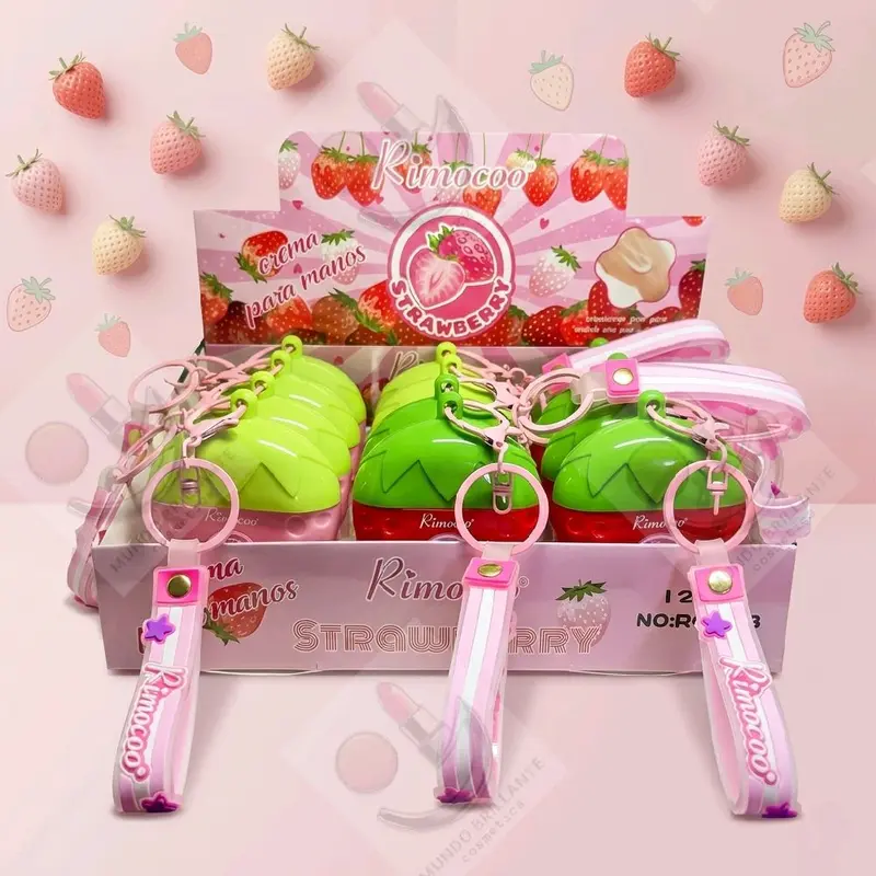 Rimocoo Strawberry Hand Cream with Keychain Soft Hydrating Kawaii