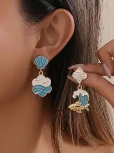 Oceanic Asymmetrical Earrings, Summer Shell Seashell Dangle Ear Rings, Bohemian Beach Vacation Girl Jewelry, Perfect for Daily Wear