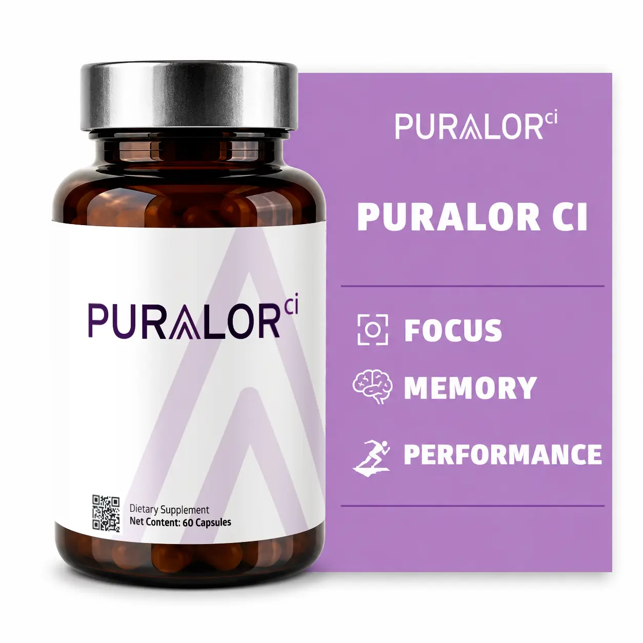 Puralor CI, Brain Supplement for Memory and Focus with Folate, NADH, Vitamin B2, B6 and B12 for Teens and Adults, 60 Capsules