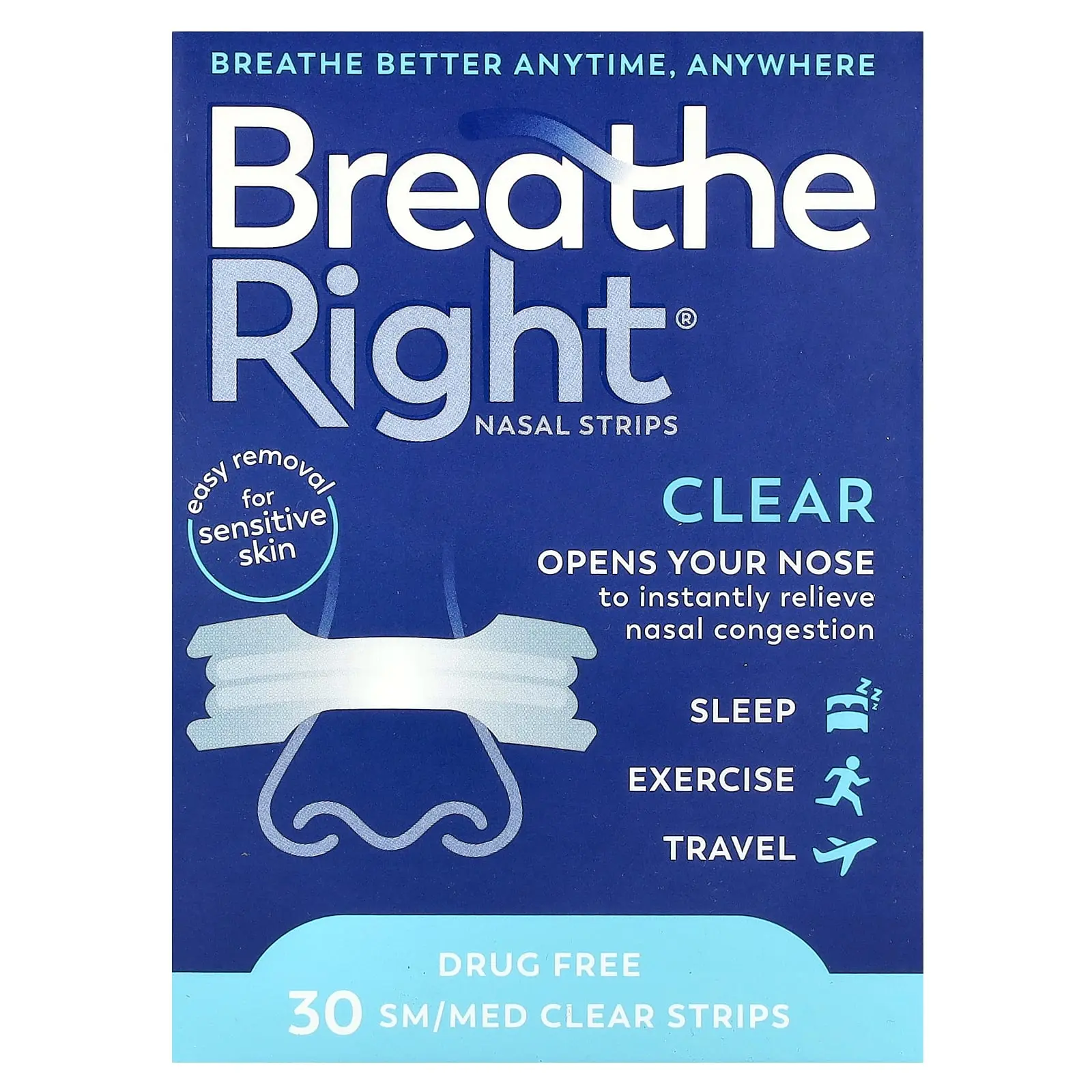 Breathe Right Nasal Strips, SM/Med, Clear, 30 Strips | HSA/FSA Eligible Breathe Right Nasal Strips, SM/Med, Clear, 30 Strips | HSA/FSA Eligible