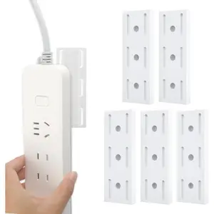 [New Deal]- 5PCS Adhesive Punch-Free Socket Holder, Self Adhesive Power Strip Holder, Desktop Mobile Adhesive Punch Free Socket Holder for Home Kitchen Office, Wall Mount Cable Management(White)