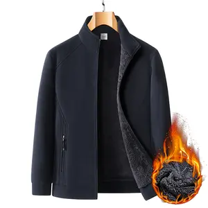 Men's Sherpa Lined Fleece Jacket - Navy Blue, High Collar Design & Super Warm Winter Style