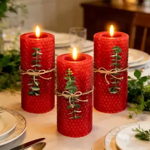 3 natural beeswax pillar candles, size 10×5 cm, unscented, smokeless, dripless design, burns for 26 hours, candle set, suitable for various holidays, wedding decorations, home altar rituals, meditation, and home decor