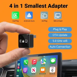 Mini 4in1 Wireless CarPlay Android Auto Adapter, Multifunctional Car Dongle Built in AirPlay MirrorCast Bluetooth, Easy Installation Plug & Play Smart Car Multimedia Connectivity Device for Daily Driving
