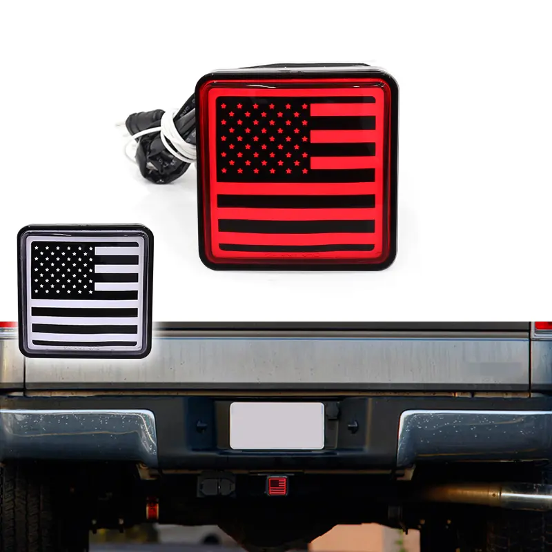1pcs American Flag - Smoked LED Brake lamps Light DRL Trailer Hitch Fit 2" Towing & Hauling