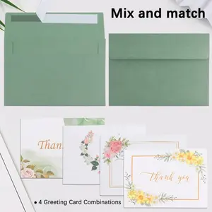 50 Pack Sage A7 Invitation Envelopes with 50 Thank You Cards, Self-Adhesive 16x11cm Envelopes for Wedding Invites, Cards & Baby Showers