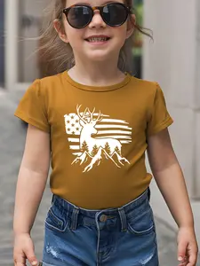 Unisex Deer Mountain Tree Star T-Shirt, Casual Short Sleeve Fitted Tee for Teens, Cute Clothing for All Seasons