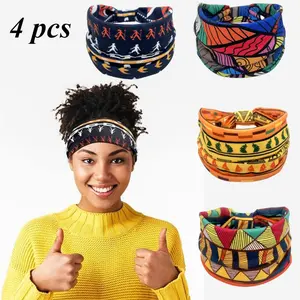 4pcs Women'S  Print Headbands & Headwraps - Wide Stretch Non-Slip Knotted Turban Hair Bands