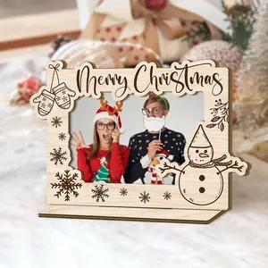 1pc Christmas Theme Wooden Photo Frame, With "Merry Christmas", With a Base Can Stand on the Desktop, Best Christmas Gift choice for Yourself, Family, Desktop Decorative Sign Frame
