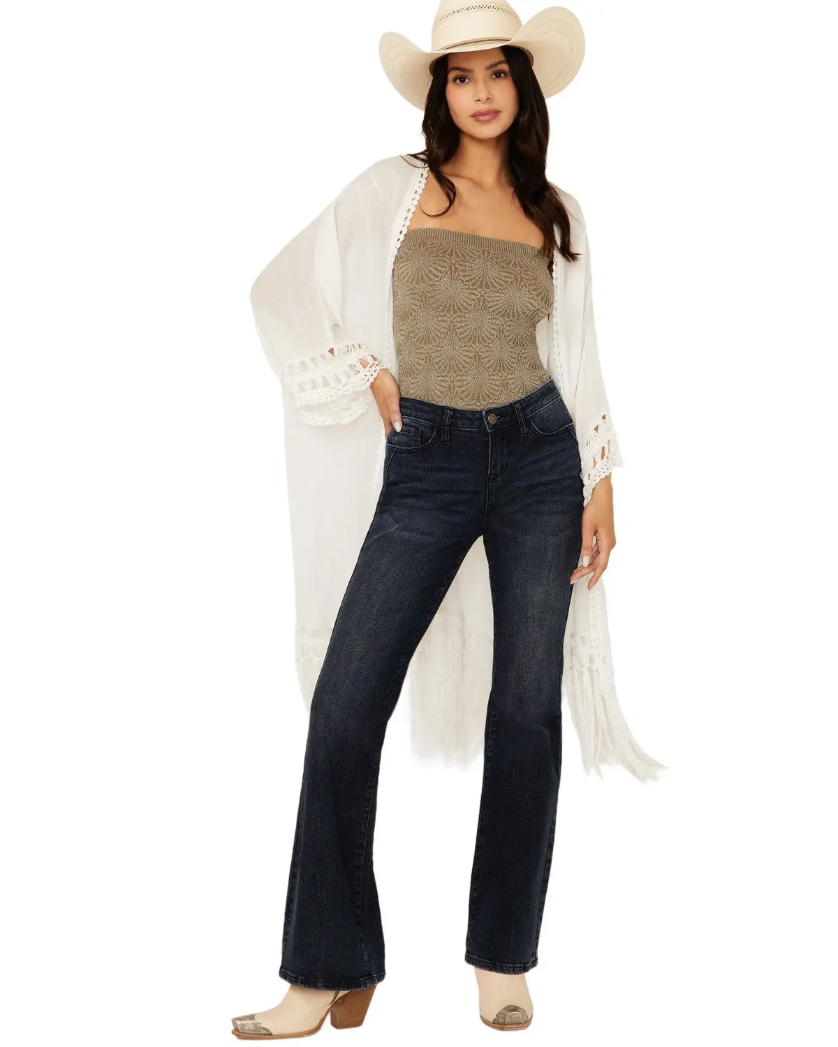 Shyanne Women's Women'S Crochet Fringe Kimono - Swsu24v79-Crm