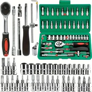 46pcs motorcycle and car repair tool set, heavy-duty mechanic toolbox, with ratchet torque wrench, socket wrench set, screwdriver and hex wrench, made of chrome vanadium steel, universal type, suitable for car maintenance, bicycle repair and home projects