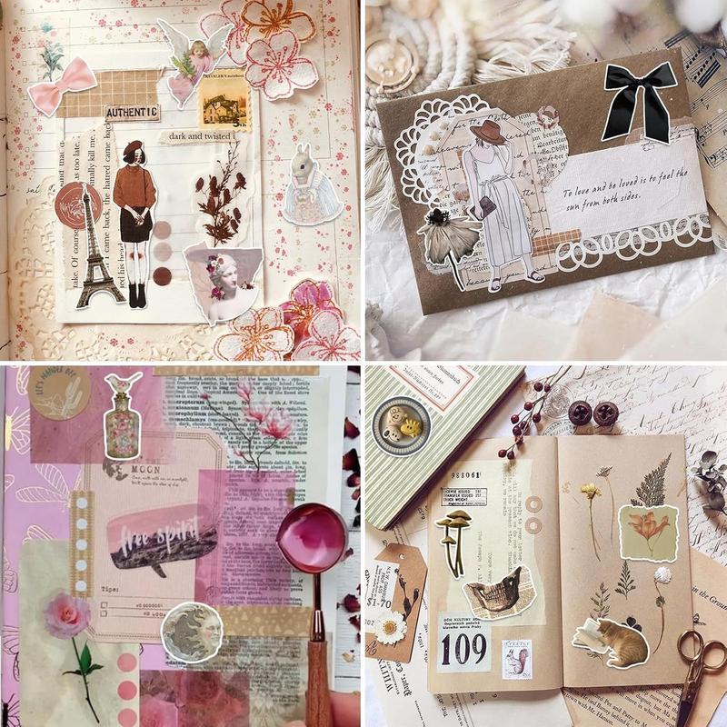 PRSTINCOL 480 Pcs Vintage Aesthetic Stickers for Scrapbooks,Cute Vinyl Stickers for Water Bottles Skateboard Notebooks Phone Kindle Tiktokshopstockup
