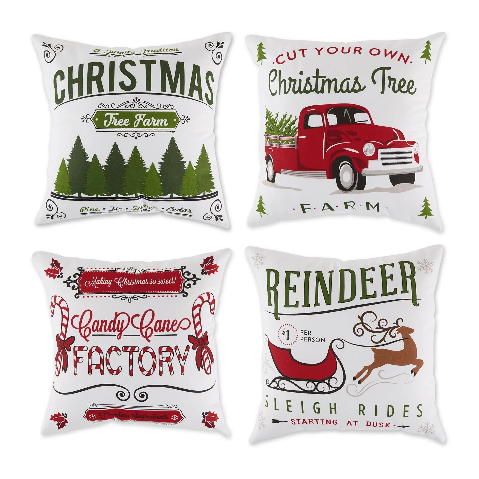 Design Imports Set/4 Asst Christmas Print Pillo w Covers