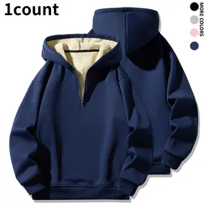 Autumn Casual Pullover Sweatshirt with Half Zipper Thick Fleece Lined Men’s, Men’s Plain Half Zip Up Thermal Lined Long Sleeve Hoodie, Hoodies for Men, Regular Fit Casual Cozy Fashion Warm Drop Shoulder Long Sleeve Hooded Sweatshirt for Fall & Winter