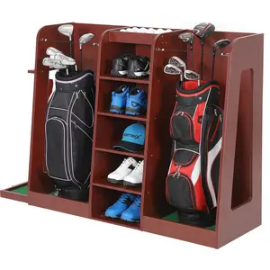 Golf Bag Organizer and Storage Rack, 2 Bag Capacity Wooden Golf Club Rack for Garage, Basement, Practice Room, Home, Golf Equipment Holder for Golfers,Husband, Dad