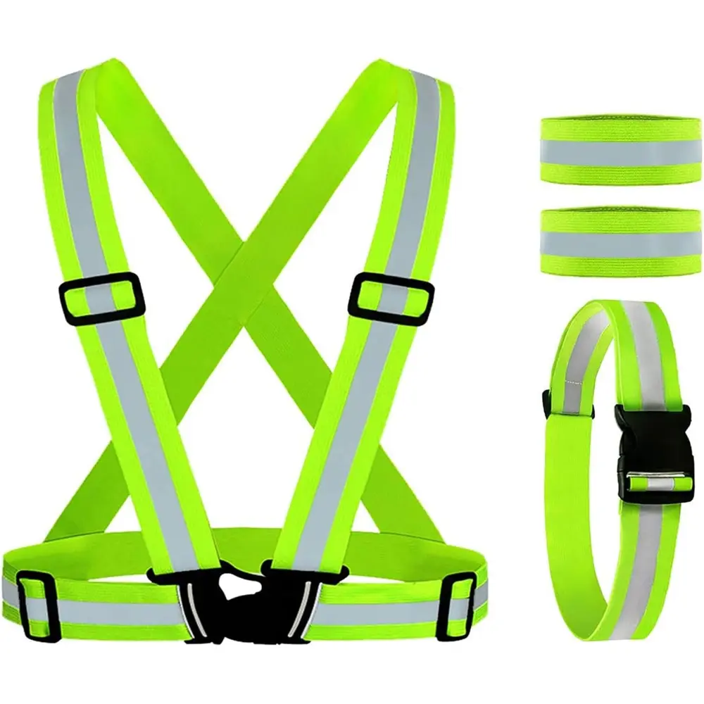 Reflective Vest, Reflective Glow Belt with 2Pack Reflector Armbands, Adjustable Elastic Safety Vest Outdoor Reflective Belt High Visibility, Ultralight & Comfy for Running, Jogging, Walking, Cycling,