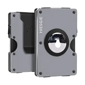 Men Minimalist Metal Wallet with AirTag Holder - Gunmetal Gray - Slim Front Pocket Air Tag Wallets with Money Clip - RFID BLOCKING Aluminum Small Card Holder