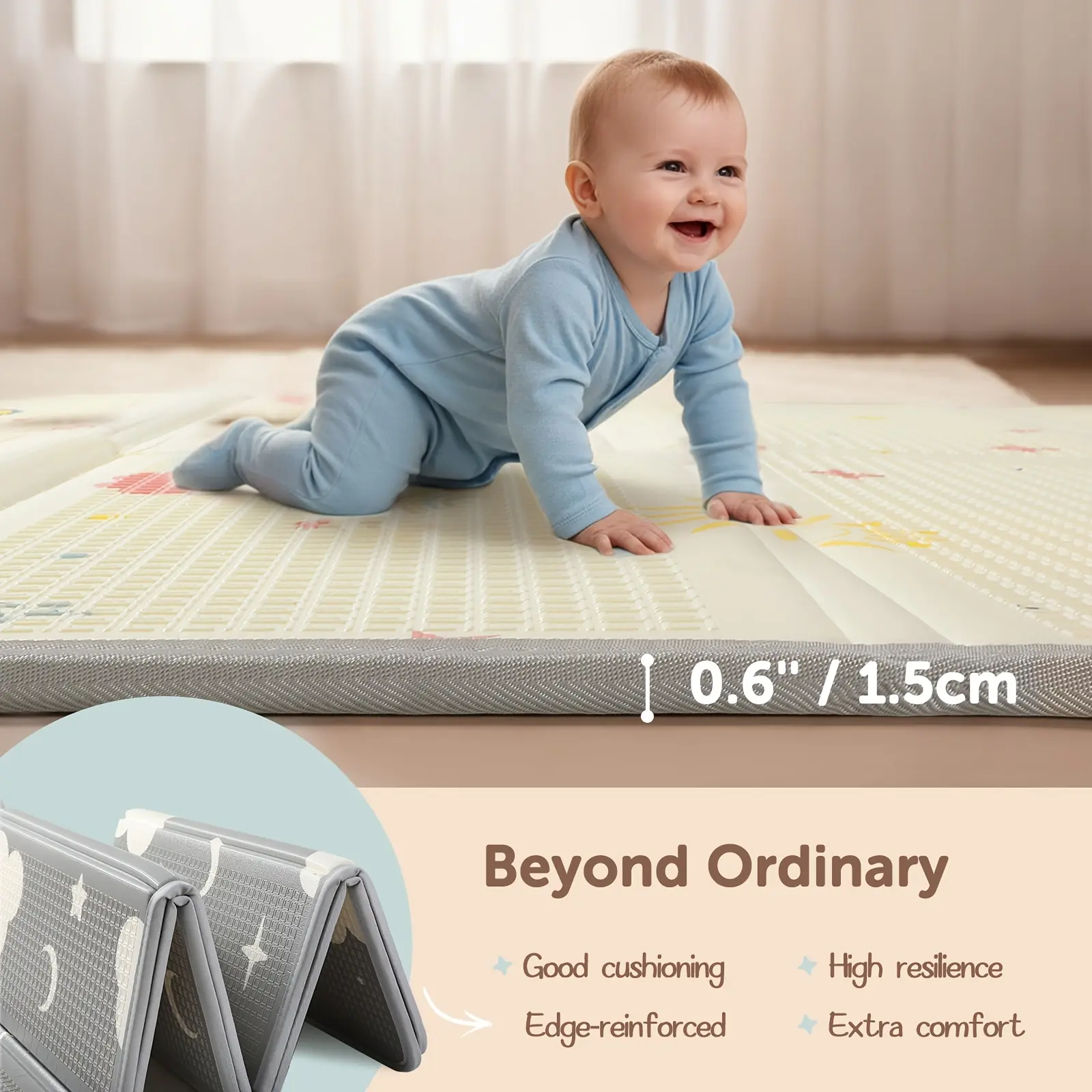Extra Large Foldable ABC Padded Play Mat, Reversible Baby Play Mat, Non-Toxic Baby Mat for Floor, Foam Play Mat for Infants Toddlers Tummy Time, Rainbow, Waterproof Tummy Time Mat for Indoor & Outdoor Use, Christmas & Halloween