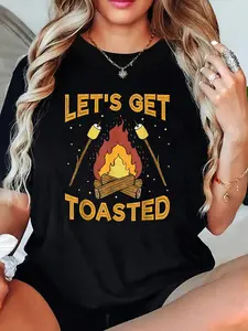 100% Cotton T-shirts Let's Get Toasted Fun Camping Bonfire Campfire Outdoor T-Shirt