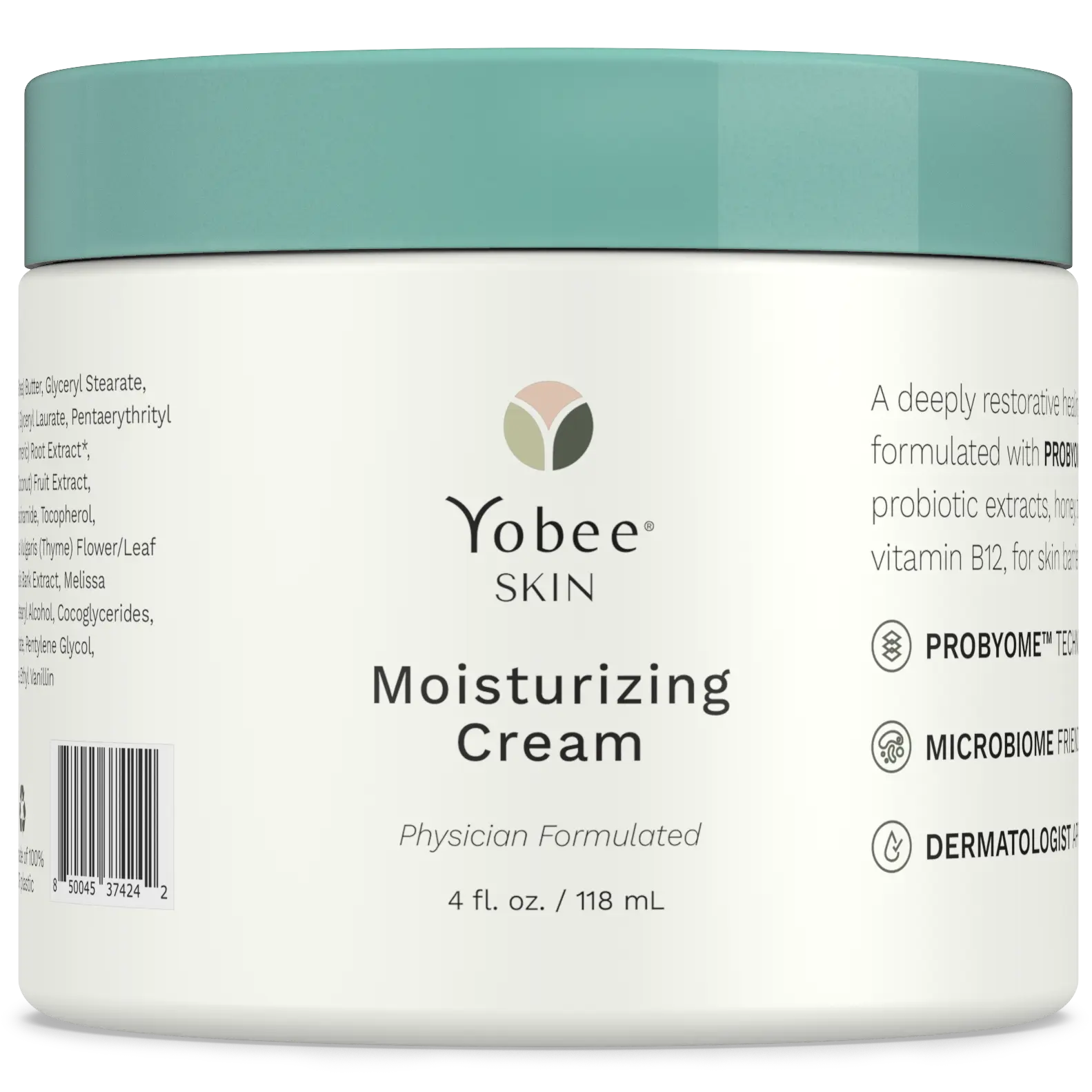 Yobee Probiotic Skin Moisturizing Cream - Physician Formulated with PROBYOME for Dry Skin Relief & Microbiome Support - Probiotics, Honey, Turmeric, Vitamin B12, Ceramides, Shea Butter - Fragrance-Free - Toxin-Free - Non-Greasy, Fast-Absorbing - 4 Oz