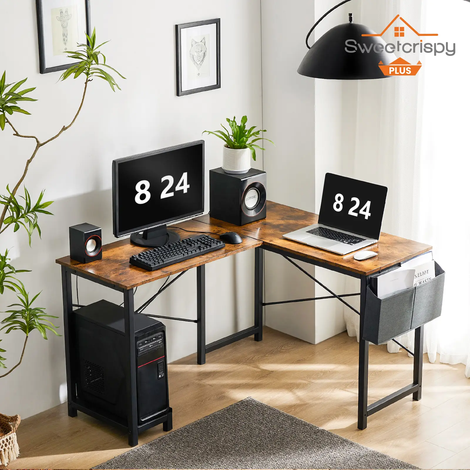 L Shaped Desk - Computer Desk Corner Desks Gaming PC Table with CPU Stand Side Bag for Home Office Dorm Sturdy Writing Workstation
