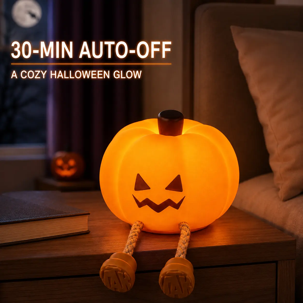 Cute Halloween Pumpkin Night Light, Rechargeable Silicone Tap Lamp, Jack O Lantern Bedroom Decor, 30 Min Timer Bedside Night Light, Halloween Gift