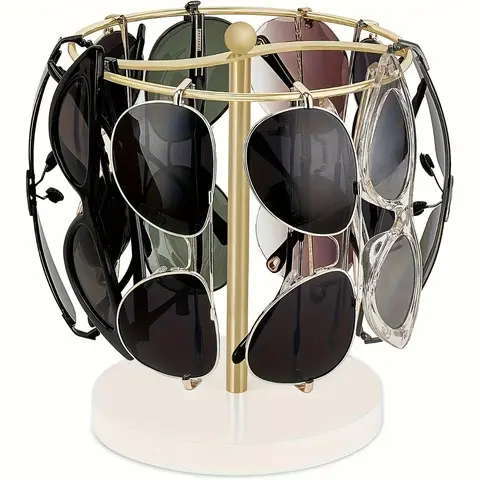 Sunglasses Organizer, Stylish Rotating Eyewear Holder Stand, Storage Display Rack, Metal Racks for Up To 12 Pairs, Ideal for Table, Dresser, Desk, Countertop