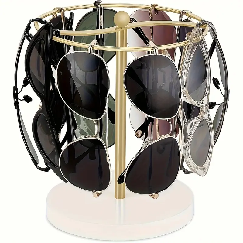 Sunglasses Organizer, Stylish Rotating Eyewear Holder Stand, Storage Display Rack, Metal Racks for Up To 12 Pairs, Ideal for Table, Dresser, Desk, Countertop