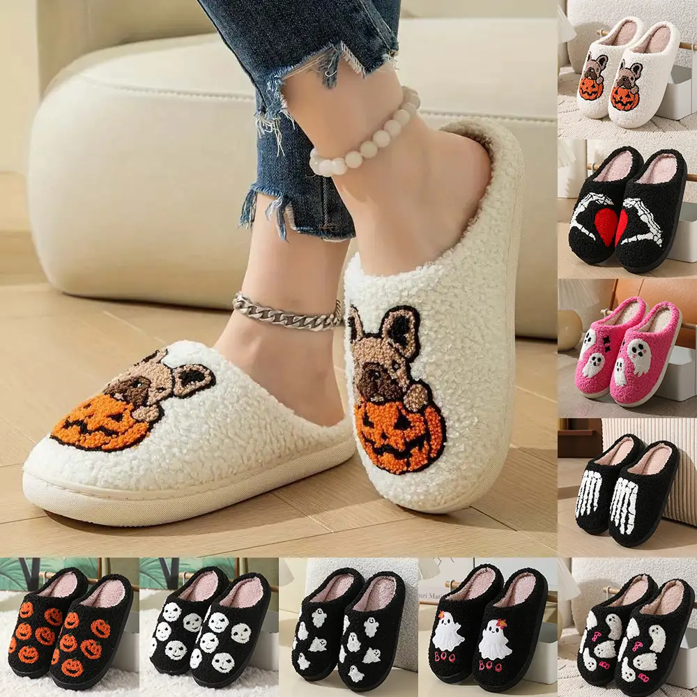 Women's & Men's Soft Fabric Pumpkin House Shoes - Casual Ankle Slippers with Non-Slip Sole, Halloween Fashion Slides for Indoor & Out Wear, Casual Slippers, Indoor Shoes, Warm Indoor Footwear