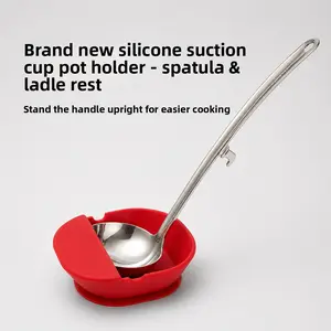 2026 New Silicone Spoon Holder for Spatulas and Spoons, Standable Suction Cup Rack, Suction Cup Standable Storage Rack heated
