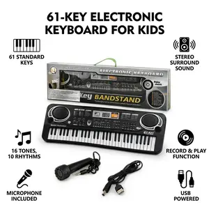 Piano Keyboard, 61 Keys Gift Teaching for Beginner, Electronic Keyboard Portable Digital Music Keyboard,60 Demo Songs,200 Tones,200 Rhythms, Early Education Music Instrument with Microphone & Music Sheet Stand